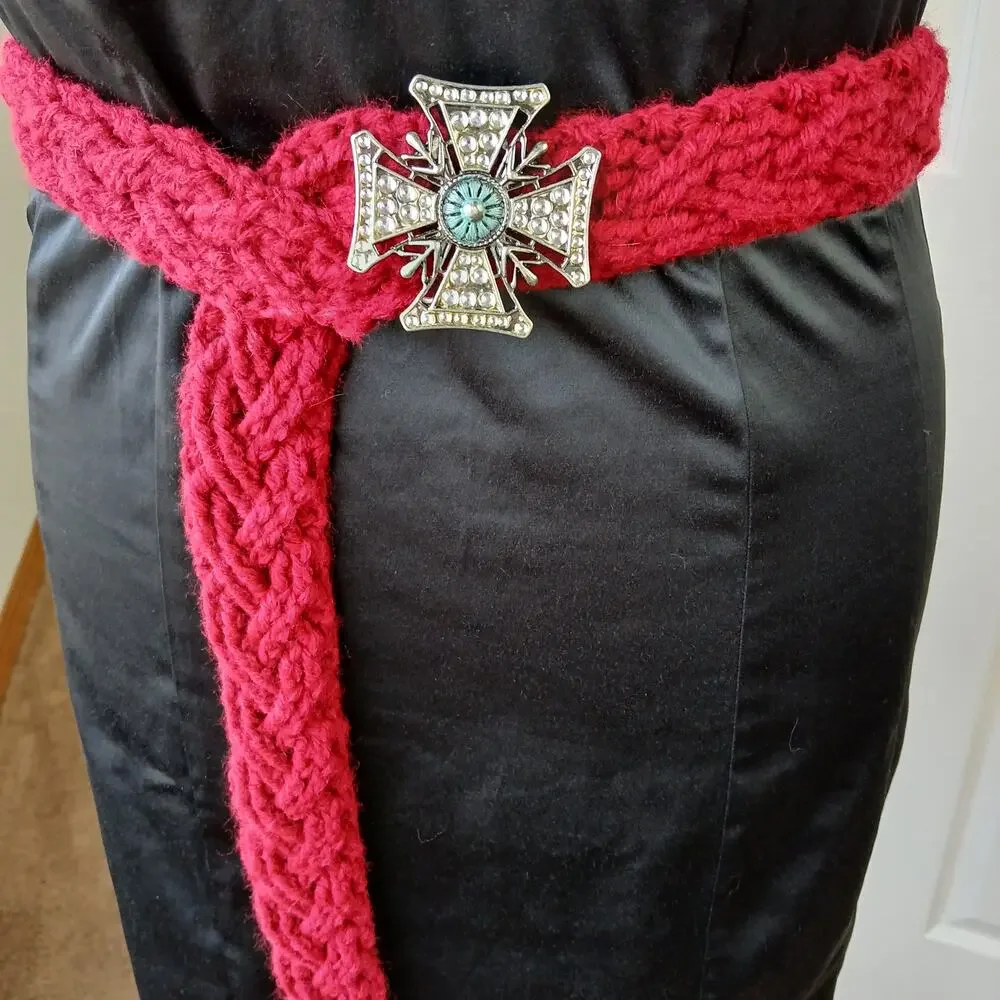 Cardinal Crochet Cable Braided Belt Vintage Maltese buckle gothic tassel premade